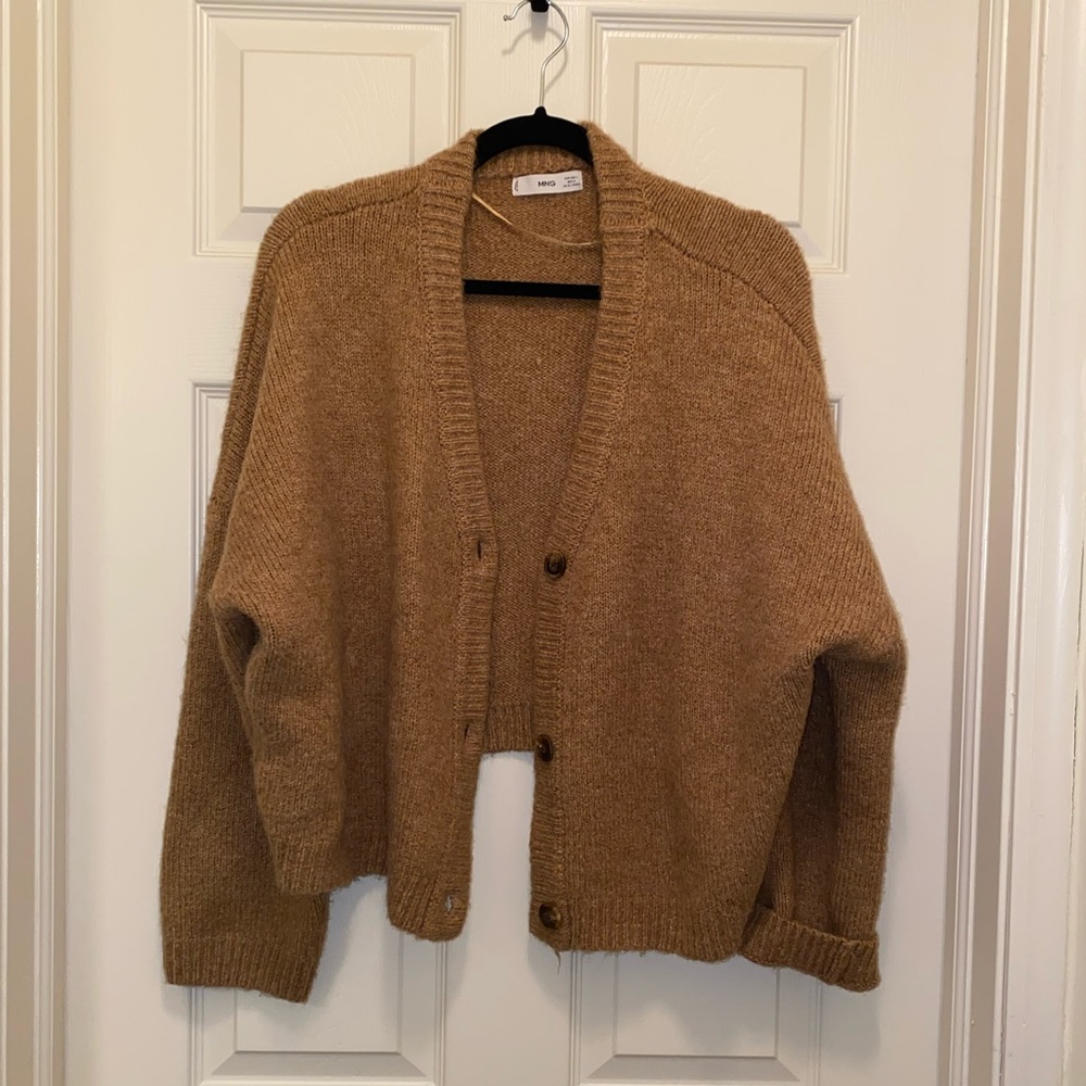 MNG Camel Brown Cropped Cardigan